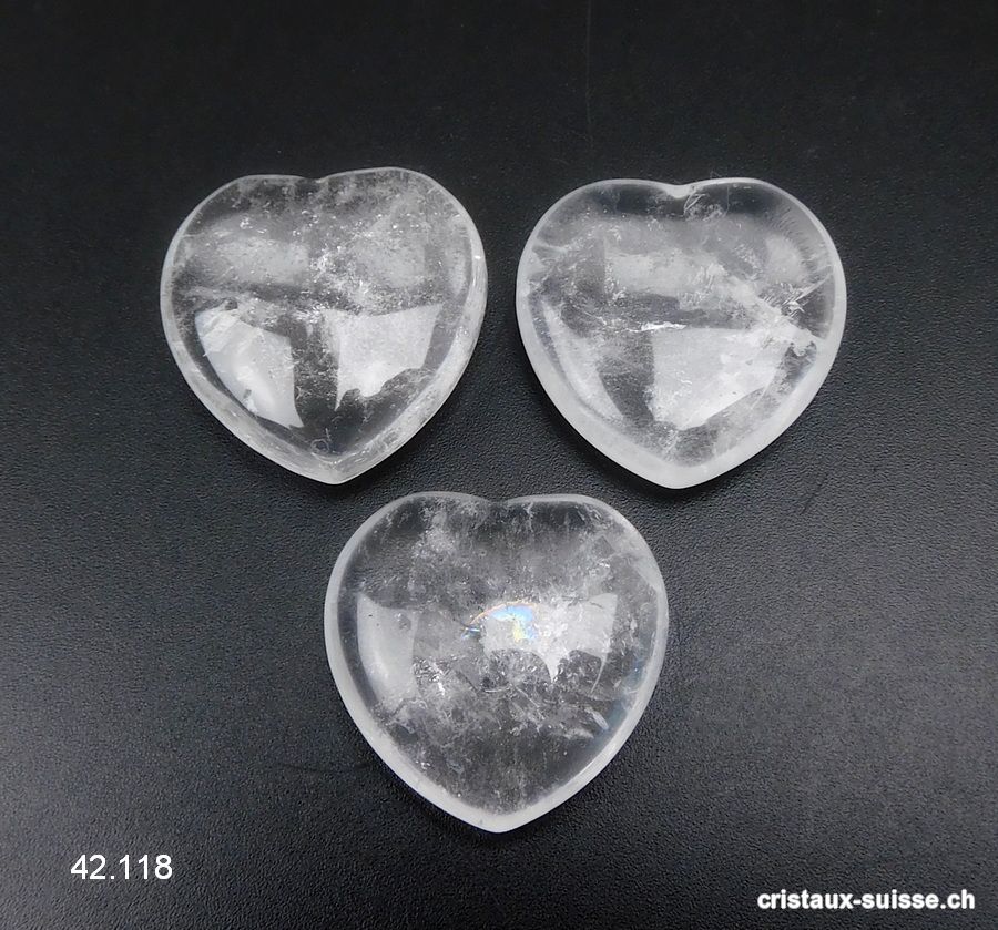 Coeur Cristal de Roche 2,5 cm, plat. Offre Spéciale