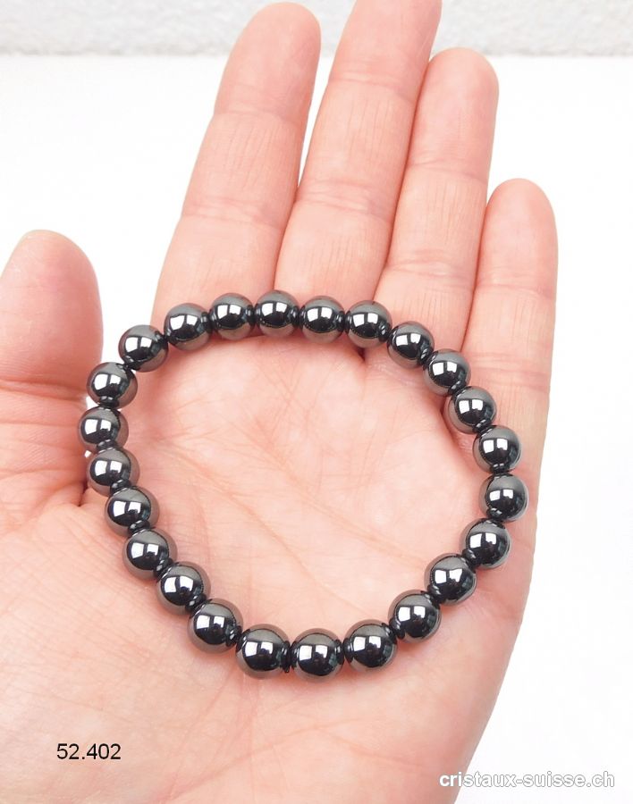 Bracelet Hématite 8 mm, élastique 18,5 - 19  cm