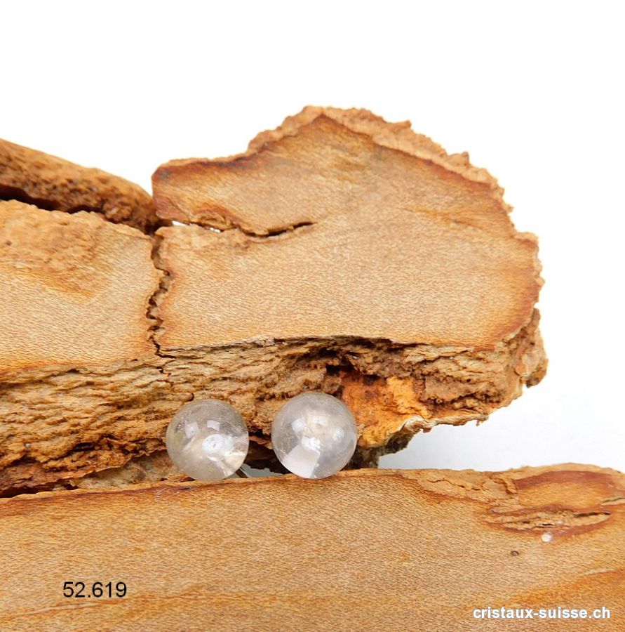 Clous d'oreilles Cristal de Roche boule 6 mm en argent 925