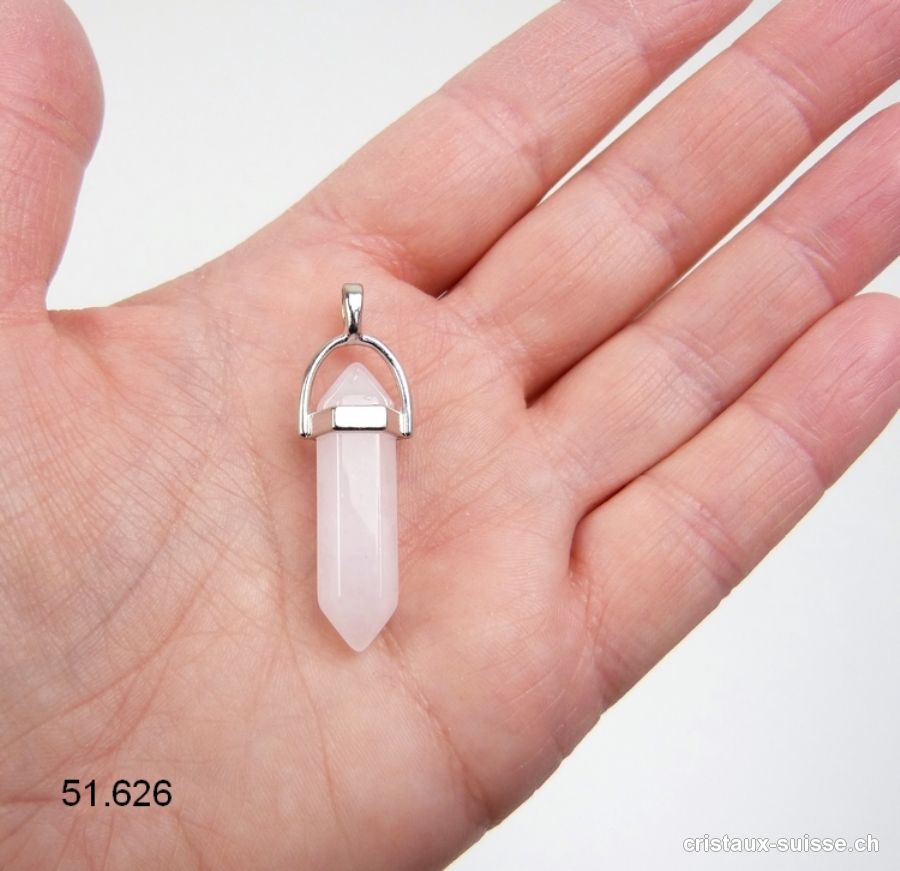 Pendentif Quartz rose biterminé en métal. OFFRE SPECIALE