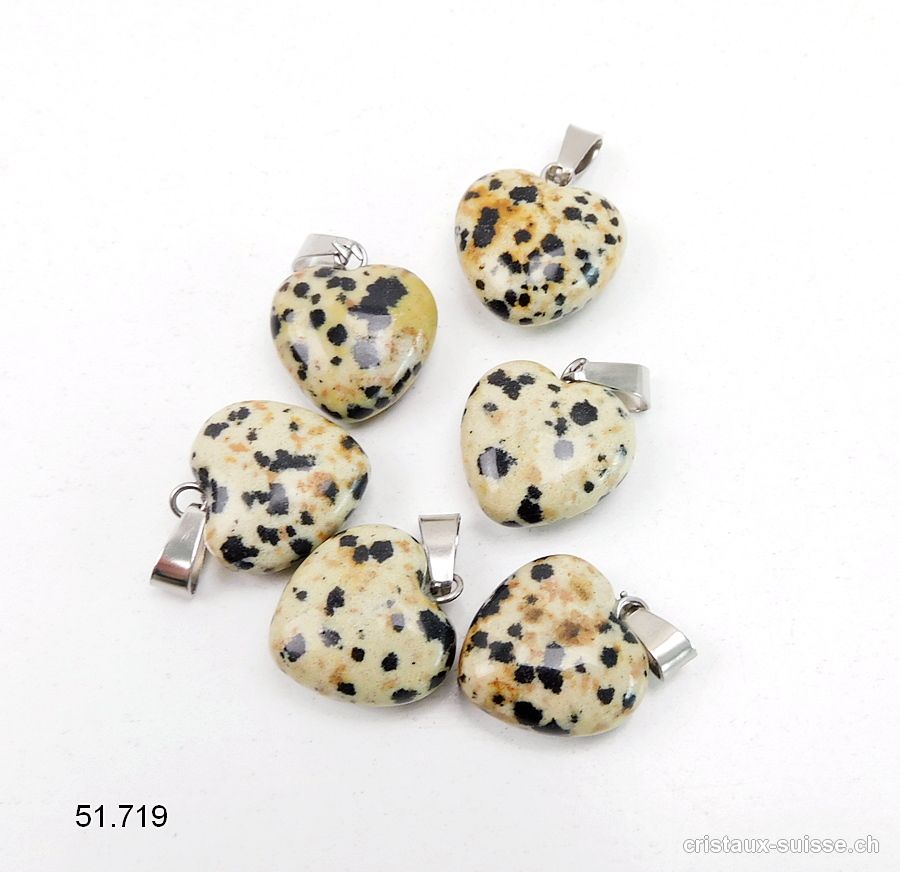 Pendentif Jaspe Dalmatien - Aplite, Coeur 1,5 cm avec boucle métal. Offre Spéciale