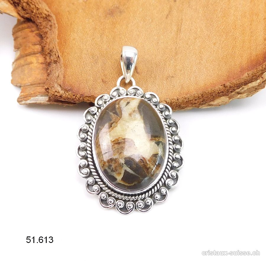 Pendentif Septarie en argent 925. Pièce unique