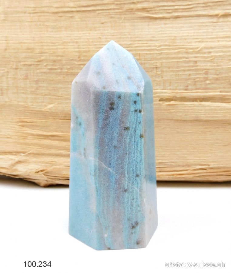 Quartz bleu avec Troïlite, Obélisque 8,8 cm. Pièce unique 184 grammes