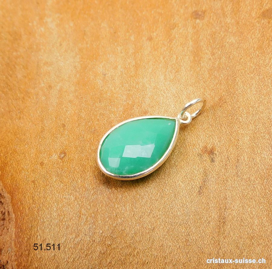 Pendentif Chrysoprase, goutte facettée 12 x 8 mm en argent 925