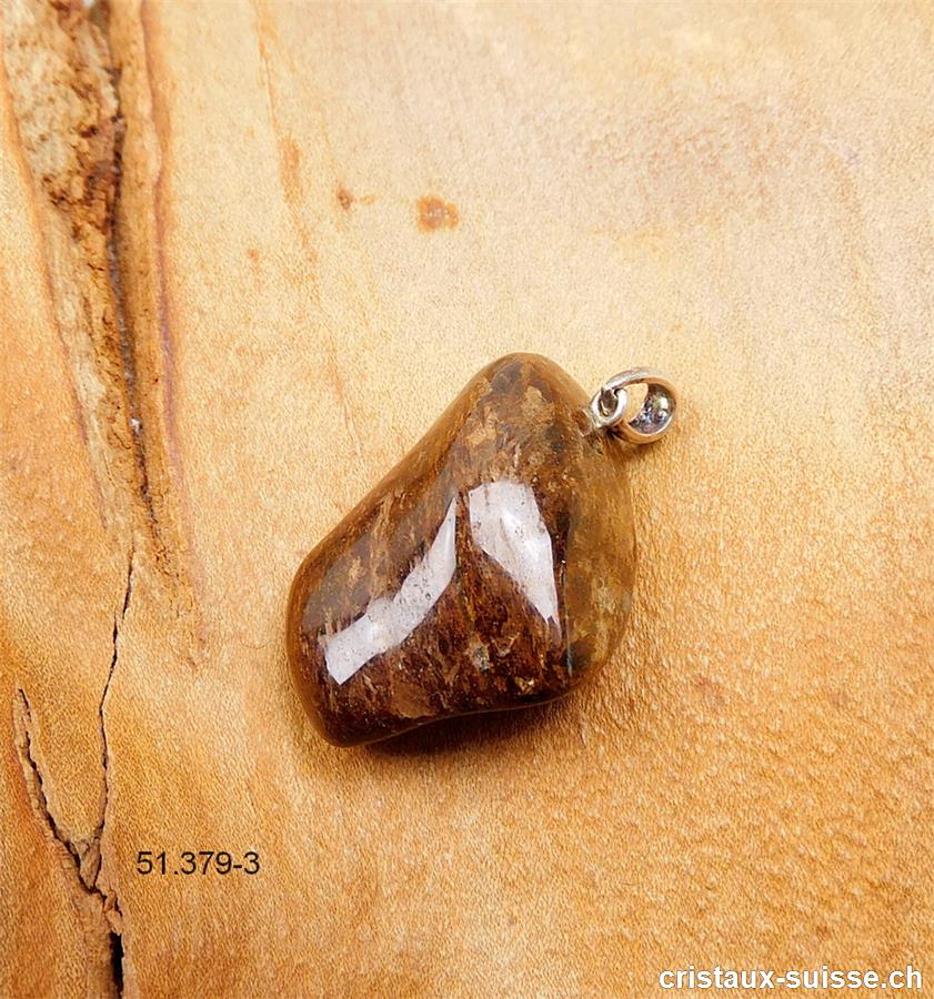 Pendentif Bronzite 3 cm avec boucle argent 925 rhodié. Pièce unique