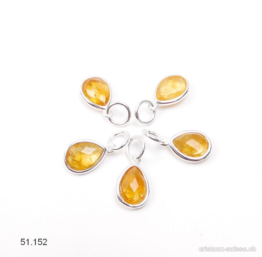 Pendentif Citrine mini-goutte facettée en argent 925, 11 x 8 mm