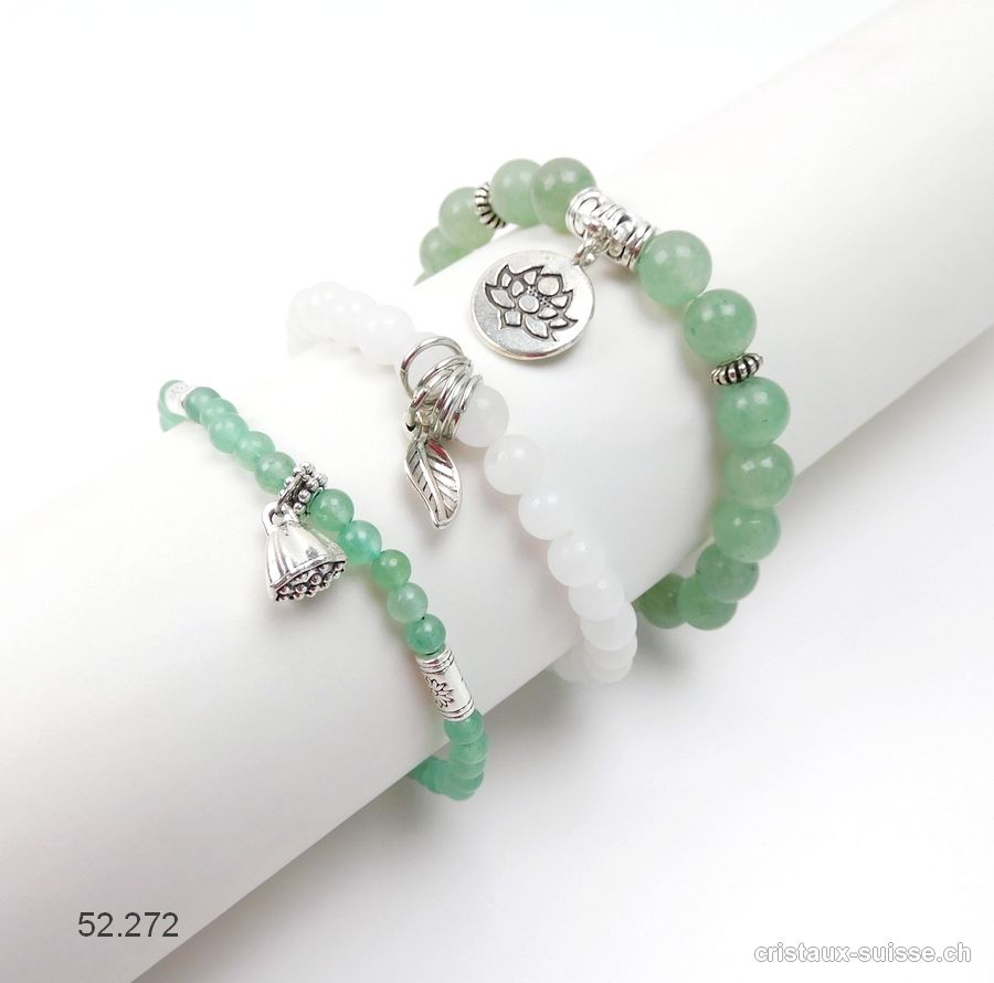 3 bracelets LÂCHER-PRISE, Aventurine verte et Jade blanc. Offre Spéciale