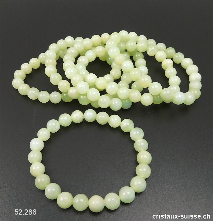 Bracelet Jade Serpentine claire 8 mm, élastique 18 cm. Taille M. OFFRE SPECIALE