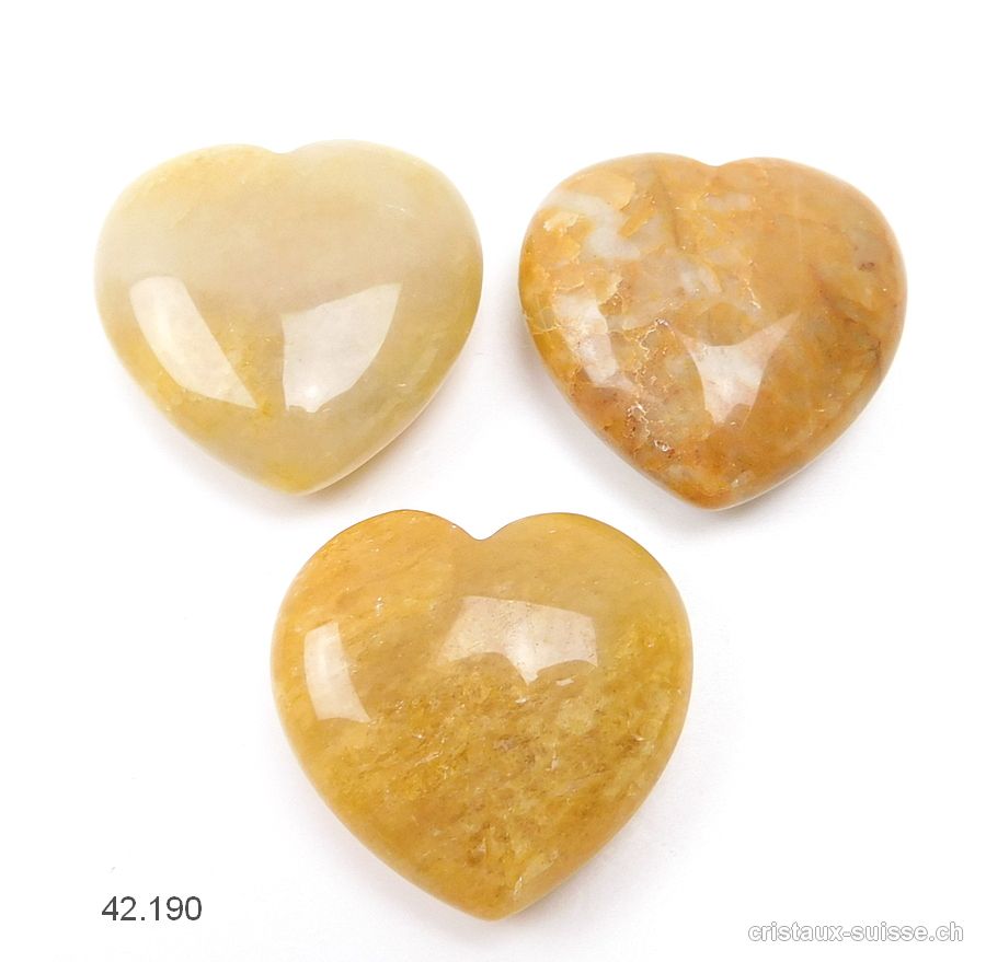 Coeur Jade jaune - beige 3 x 3 x 1,2 cm. Qual. A-B. OFFRE SPECIALE