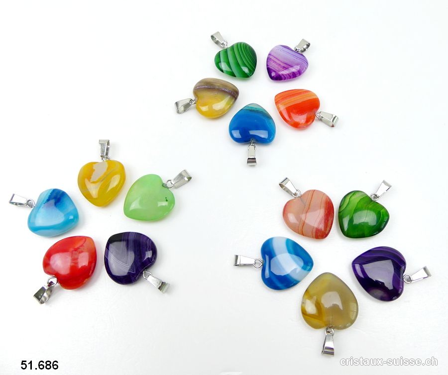 5 pendentifs Agate Coeurs 2 cm, boucles en métal. Offre Spéciale