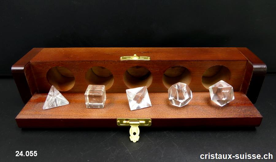 5 solides de Platon Cristal de Roche 1,4 à 1,7 cm