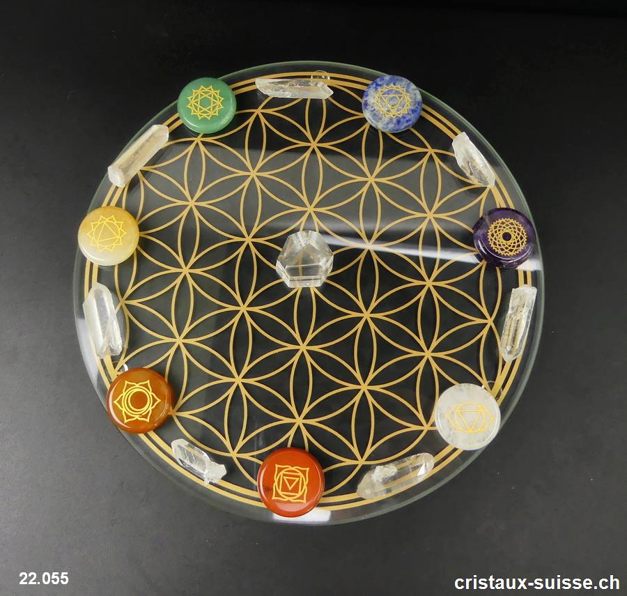 Chakras, La Roue Fleur de Vie 19 cm, avec 15 cristaux. OFFRE SPECIALE