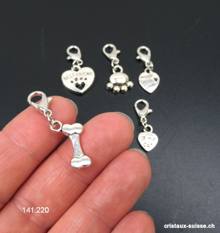 Lot 5 Charms 1 à 1,5 cm et crochet, en métal argenté. OFFRE SPECIALE