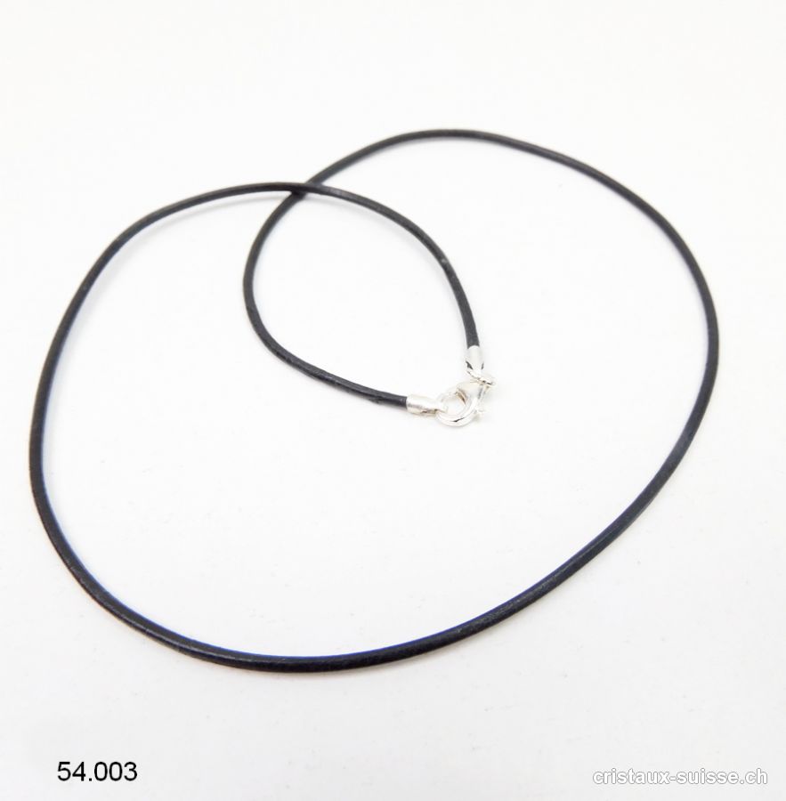 Collier cuir noir / fermoir argent 925. L. 70 cm