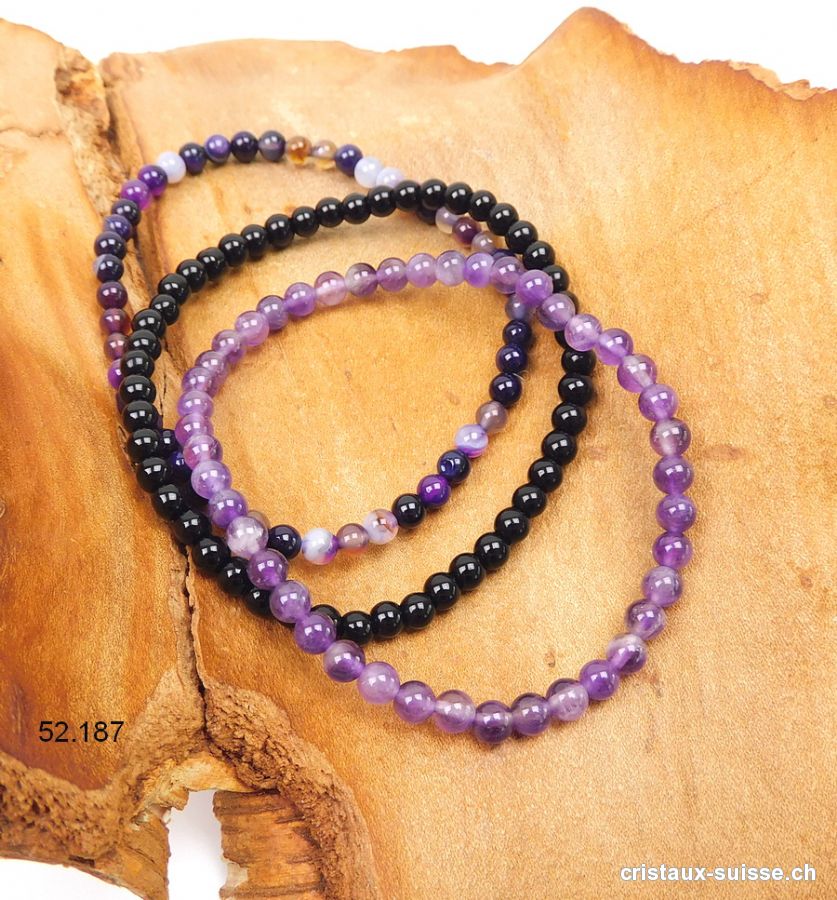 3 bracelets SPIRITUALITÉ, Améthyste - Onyx noir - Agate violette. Offre Spéciale