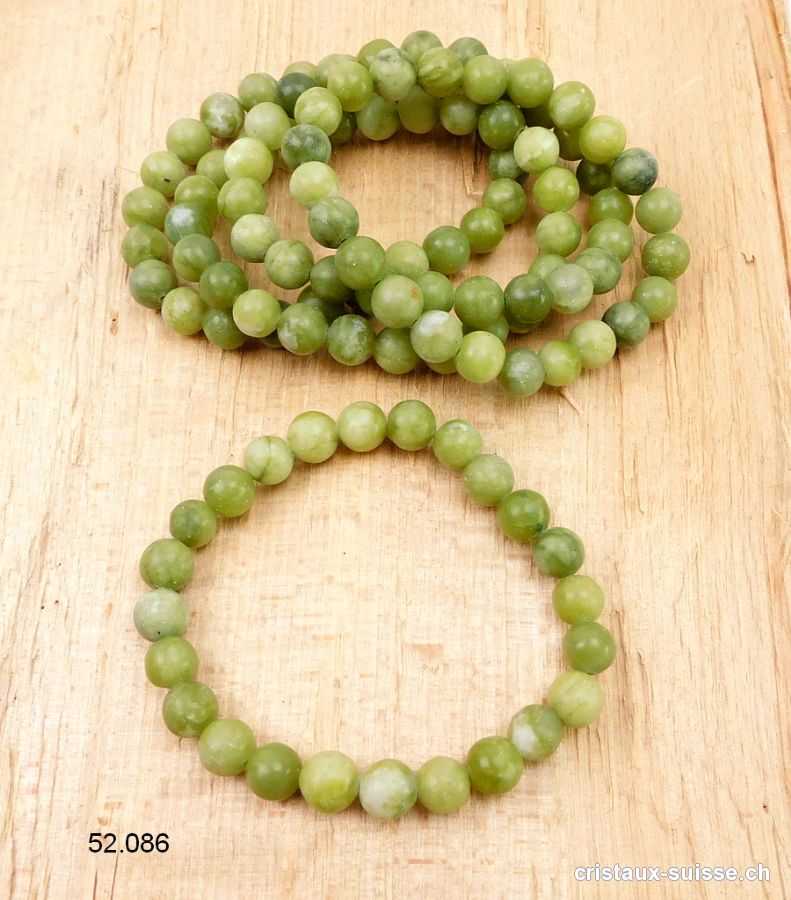 Bracelet Jade Serpentine 8-8,5 mm, élastique 18 cm. Taille M