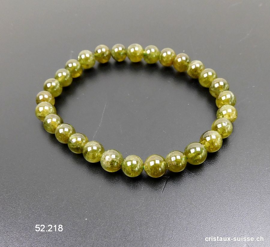 Bracelet Grenat Grossulaire vert 7 mm, élastique 17,5 cm. Taille SM