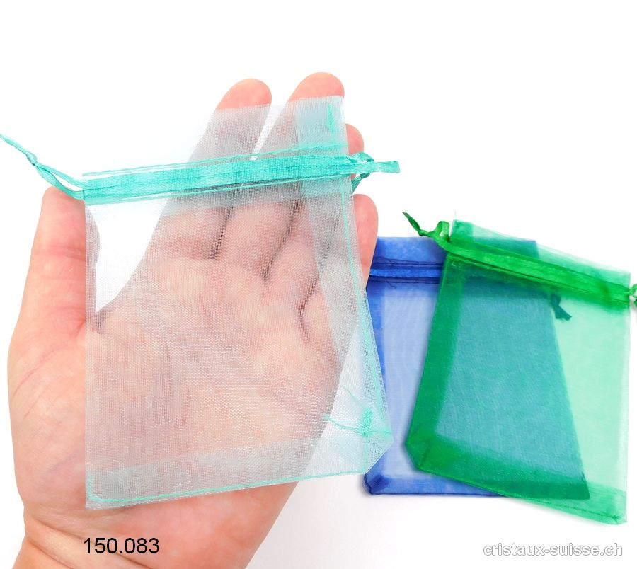 Lot 3 Sachets organza bleu - vert foncé - vert clair 11 x 8,5 cm. OFFRE SPECIALE