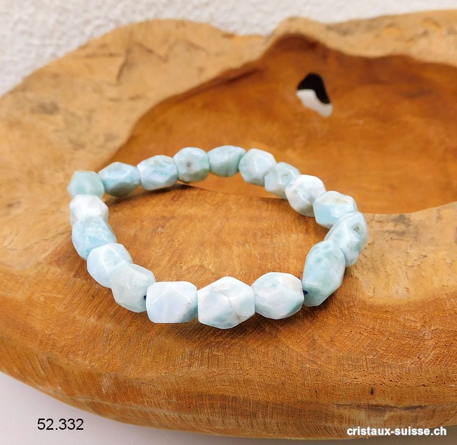 Bracelet Larimar nuggets facettés 8 - 10 mm / élastique 18 - 19 cm. Offre Spéciale