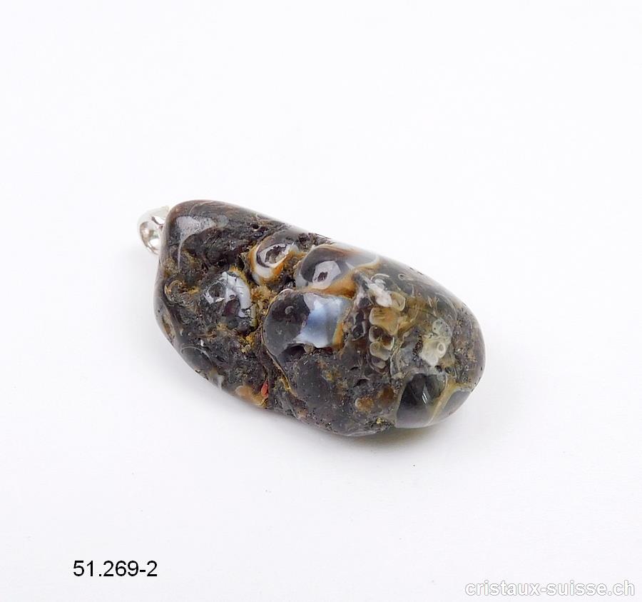 Pendentif Agate Turitelle 2,9 cm avec boucle argent 925. Pièce unique