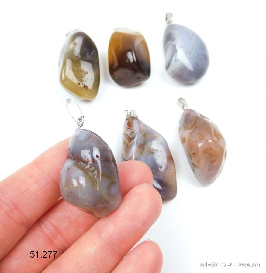 Pendentif Agate Botswana gris-brun XL, avec boucle métal. Offre Spéciale