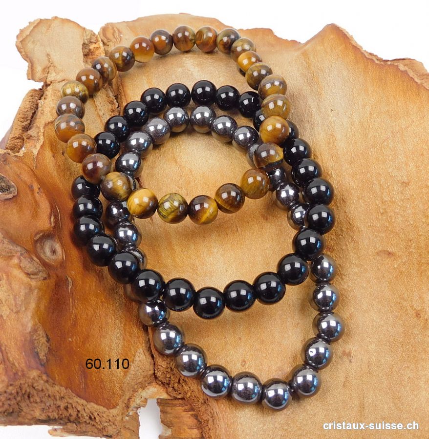 3 bracelets ENRACINEMENT et PROTECTION - Onyx, Oeil de Tigre, Hématite