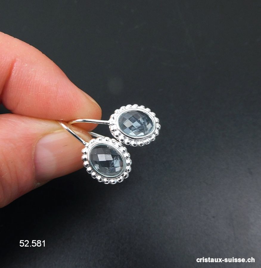 Boucles d'oreilles Topaze bleue claire facettée en argent 925