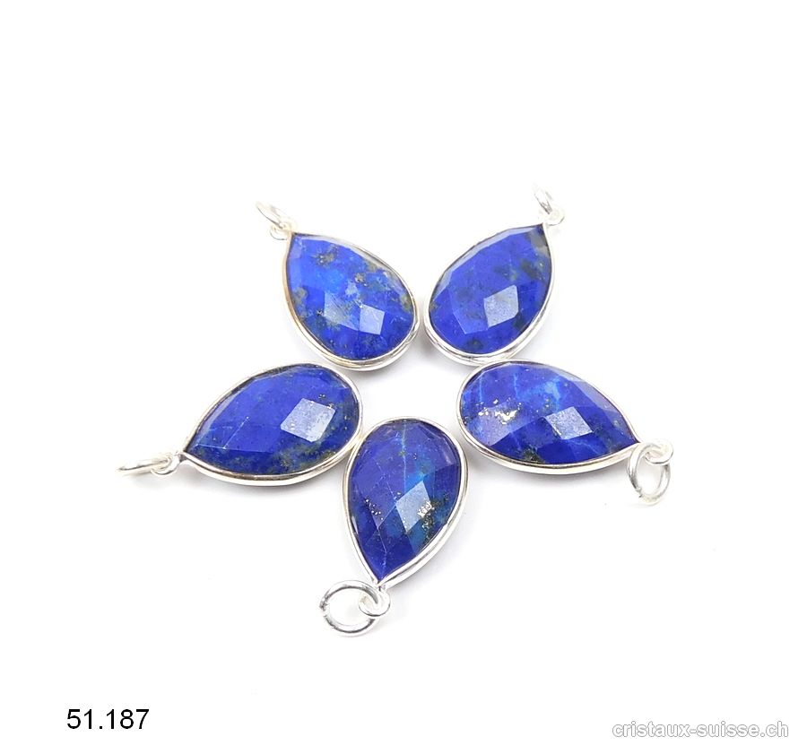 Pendentif Lapis-lazuli mini-goutte facettée en argent 925 / 1,8 x 1,2 cm