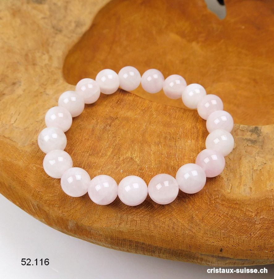 Bracelet Quartz rose opaque 10 mm, élastique 18 cm. Taille M