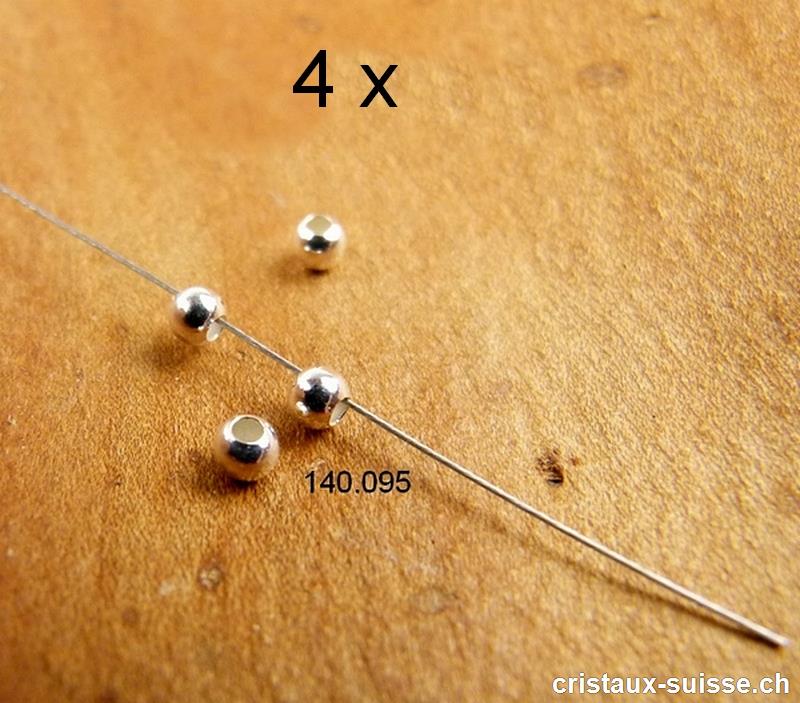 4 x Perles d'Argent 925, 3 mm / trou 0,9 mm