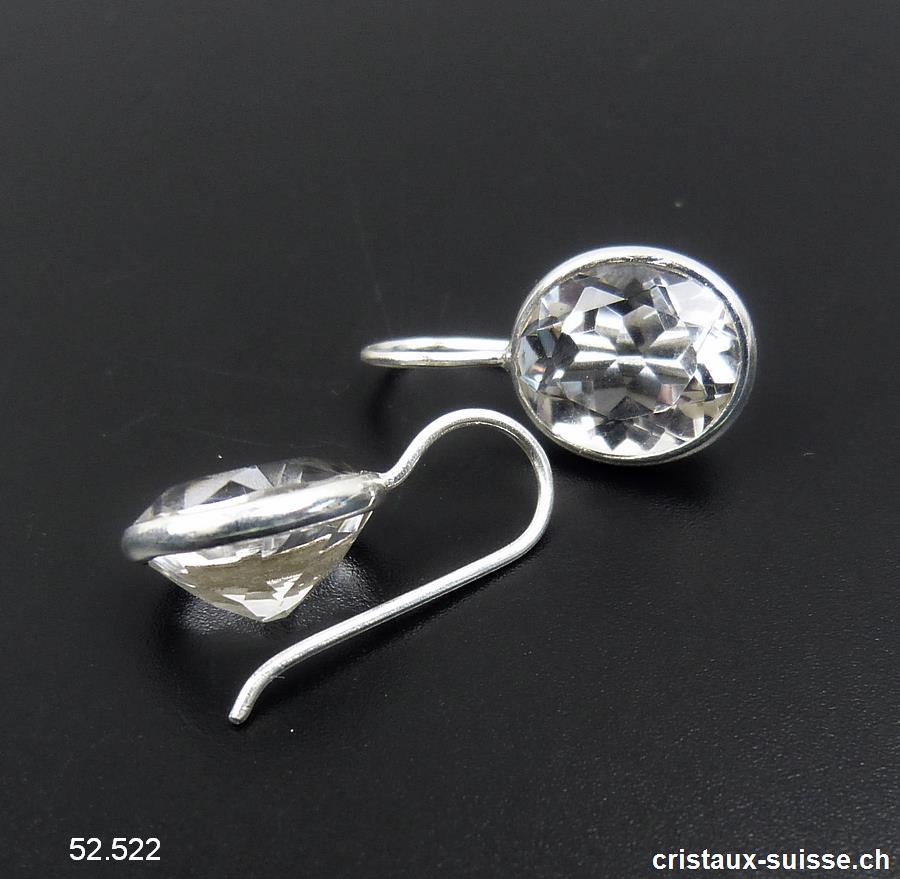 Boucles d'oreilles Cristal de Roche, ovale facetté en argent 925