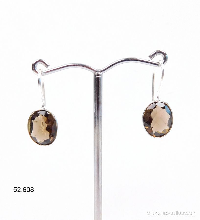 Boucles d'oreilles Quartz Fumé, ovale facetté en argent 925