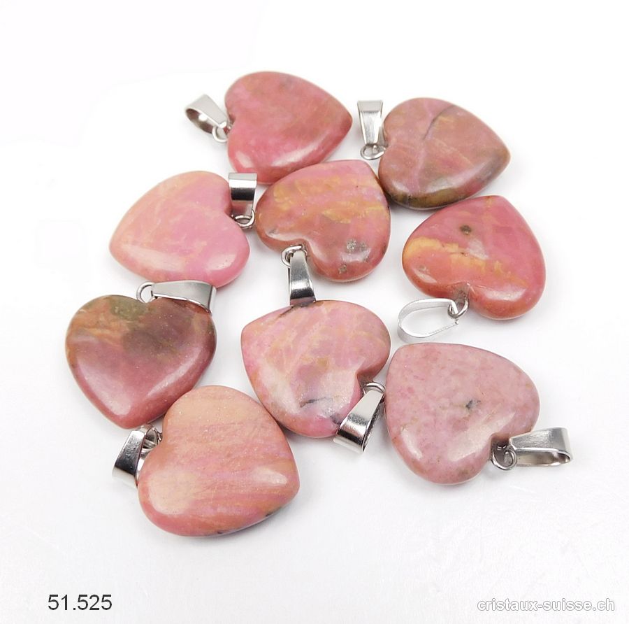 Pendentif Rhodonite rose Coeur 2 cm, boucle métal