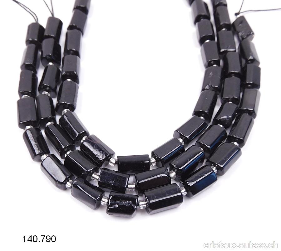 Demi-Rang Tourmaline noire - Schörl, tubes percés 9 - 11 x 6 - 7 mm / env. 15 perles