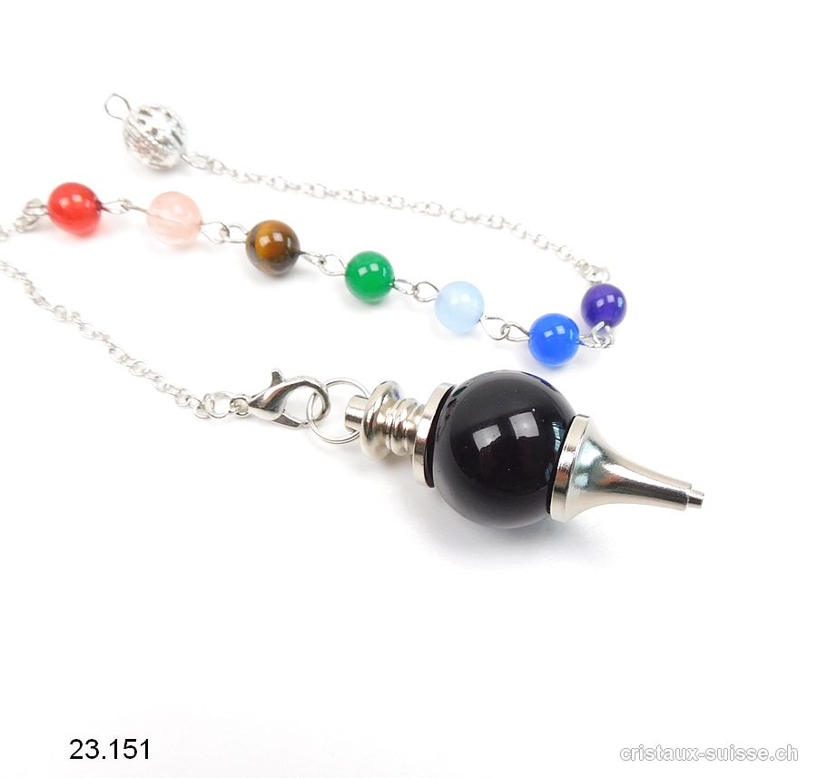 Pendule Onyx noir avec chaînette Chakras amovible - Pendule Galileo