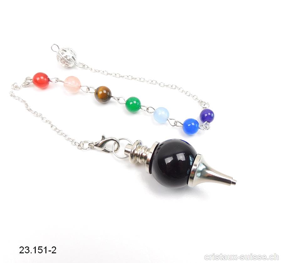 Pendule Onyx noir avec chaînette Chakras amovible - Pendule Galileo