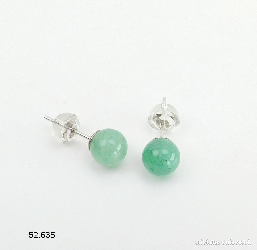 Clous d'oreille Aventurine verte, boule 6 mm en argent 925 Rhodié