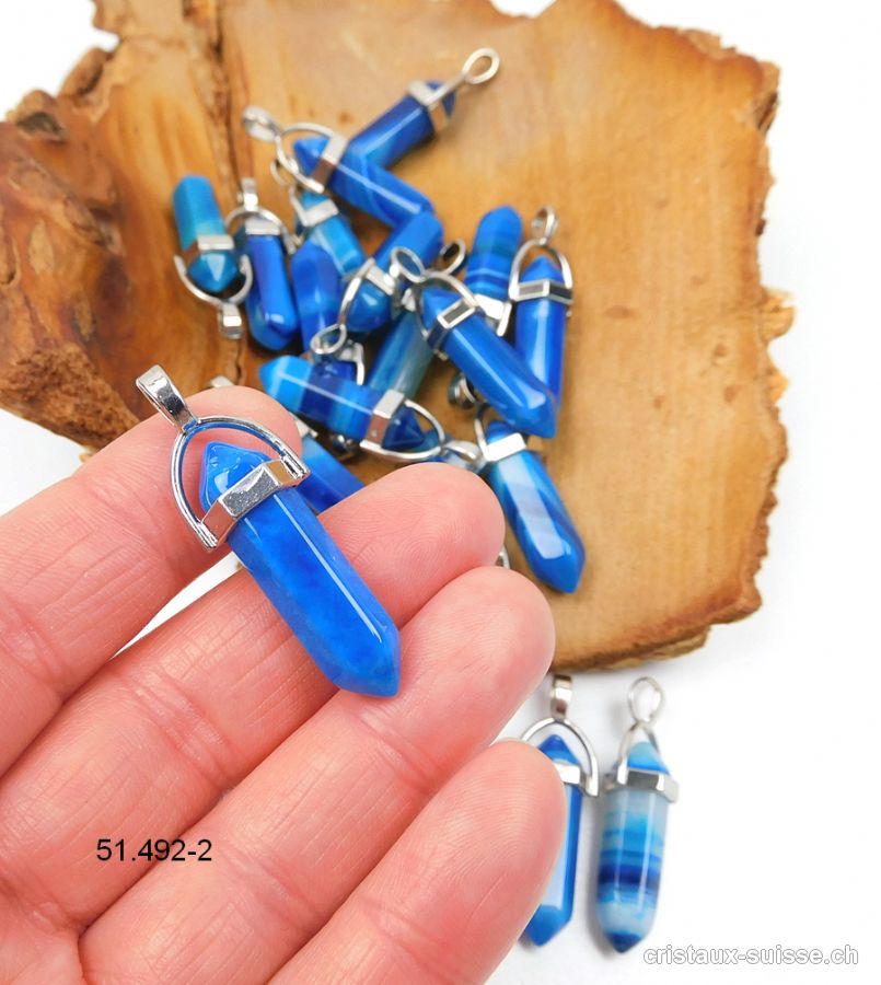 Pendentif Agate bleue biterminé avec boucle métal 4 cm. Offre Spéciale