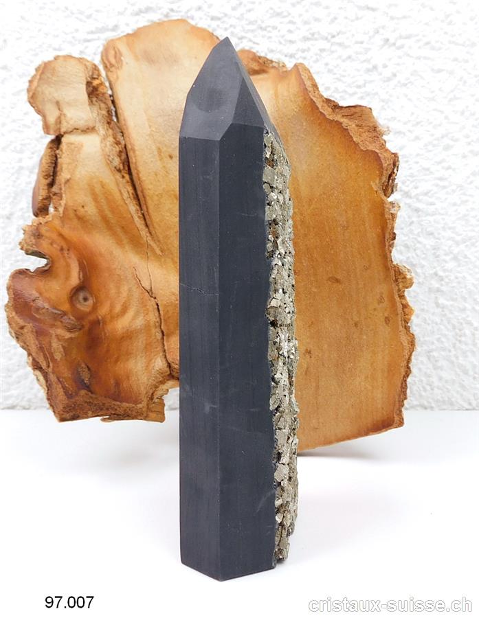Pyrite sur Schungite du Brésil, Obélisque 13 cm. Pièce unique 283 grammes