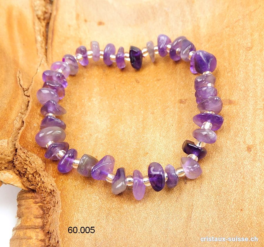Bracelet Améthyste baroque, élastique 16,5 - 17 cm. Taille S