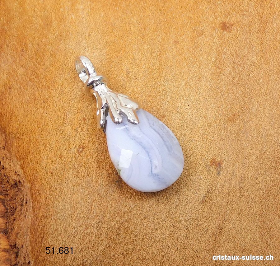 Pendentif Calcédoine bleue rubanée en argent 925