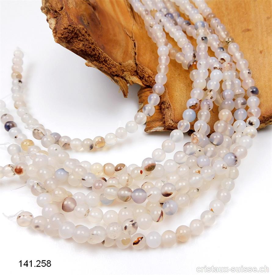 Rang Agate à dendrites 6 mm / 37 cm, env. 62 perles