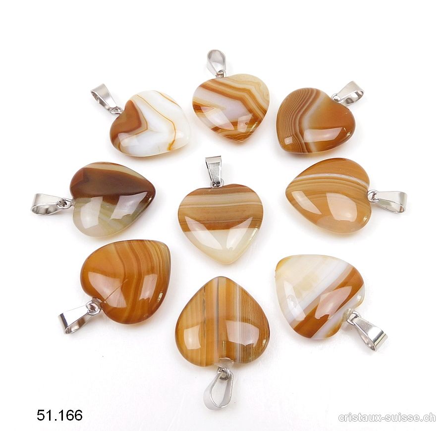 Pendentif Agate brune Café, Coeur 2 cm