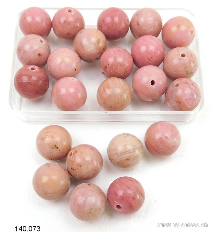 Rhodonite rose - beige, boule percée 10 mm. OFFRE SPECIALE