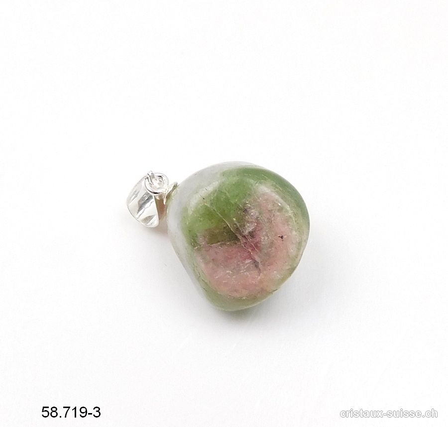 Pendentif Tourmaline Melon d'eau, boucle argent 925. Pièce unique