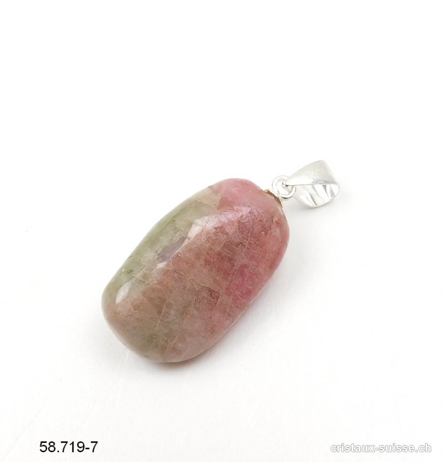 Pendentif Tourmaline Melon d'eau, boucle argent 925. Pièce unique