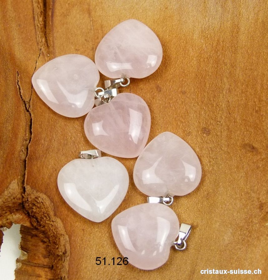 Pendentif Quartz rose, Coeur 2 cm avec boucle métal