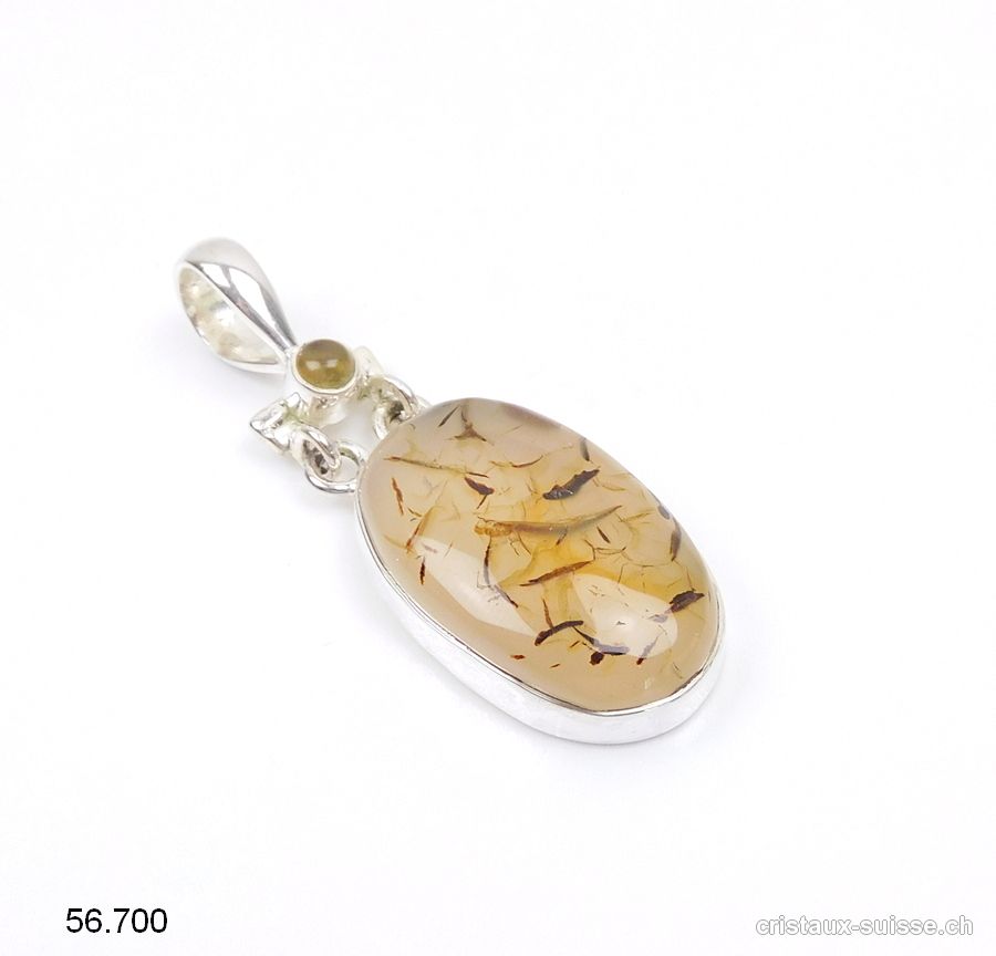 Pendentif Agate Montana et Citrine en argent 925. Pièce unique