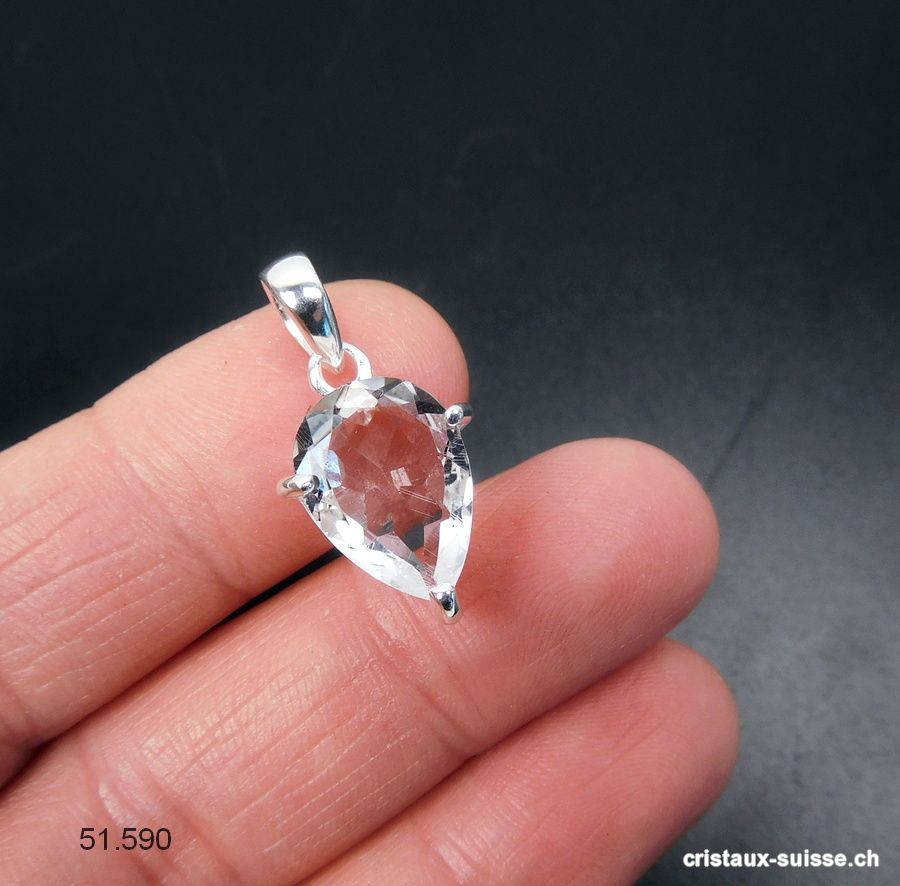 Pendentif Cristal de Roche facetté, argent 925. Qual. A