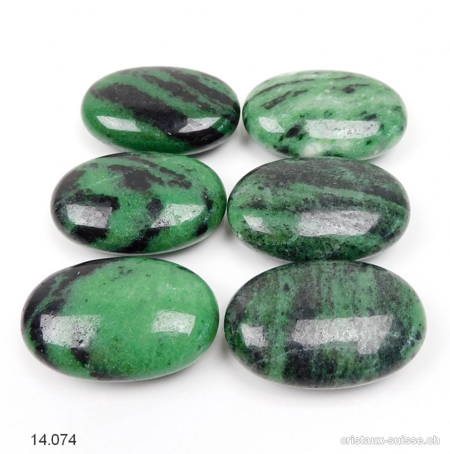 Zoïsite verte - noire, pierre anti-stress arrondie 4,5 x 3 cm